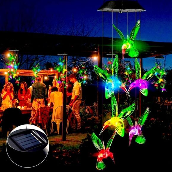 Solar Wind Chime Night Light Hummingbird - Picture 1 of 8